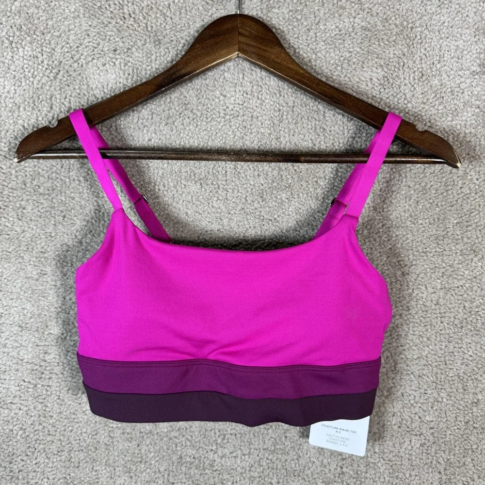 Athleta Coastline Bikini Top Womens XS Pink Purple Colorblock Swim Strappy‎ A-C